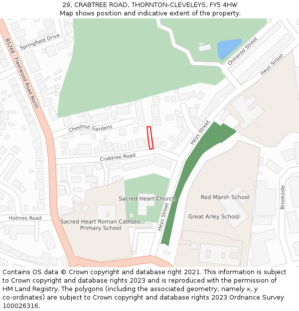 29, CRABTREE ROAD, THORNTON-CLEVELEYS, FY5 4HW: Location map and indicative extent of plot