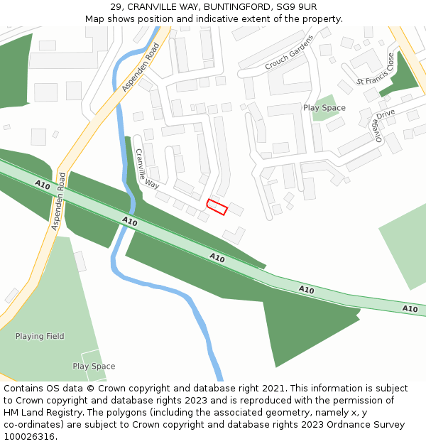 29, CRANVILLE WAY, BUNTINGFORD, SG9 9UR: Location map and indicative extent of plot
