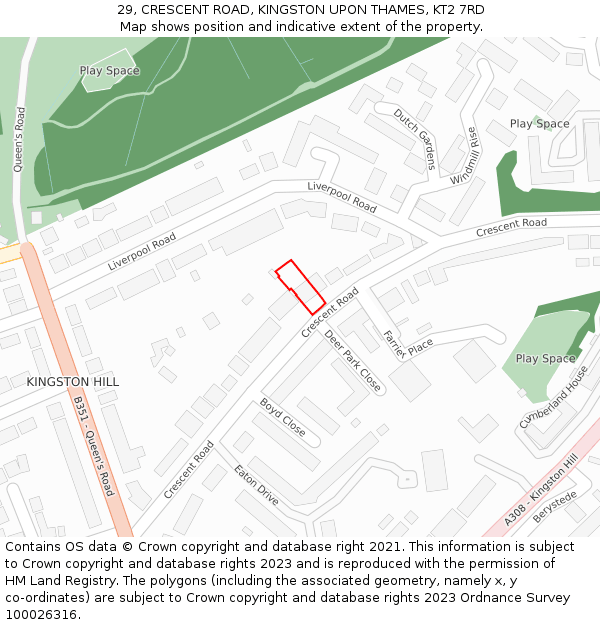 29, CRESCENT ROAD, KINGSTON UPON THAMES, KT2 7RD: Location map and indicative extent of plot
