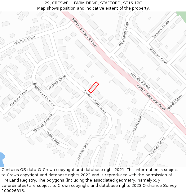 29, CRESWELL FARM DRIVE, STAFFORD, ST16 1PG: Location map and indicative extent of plot