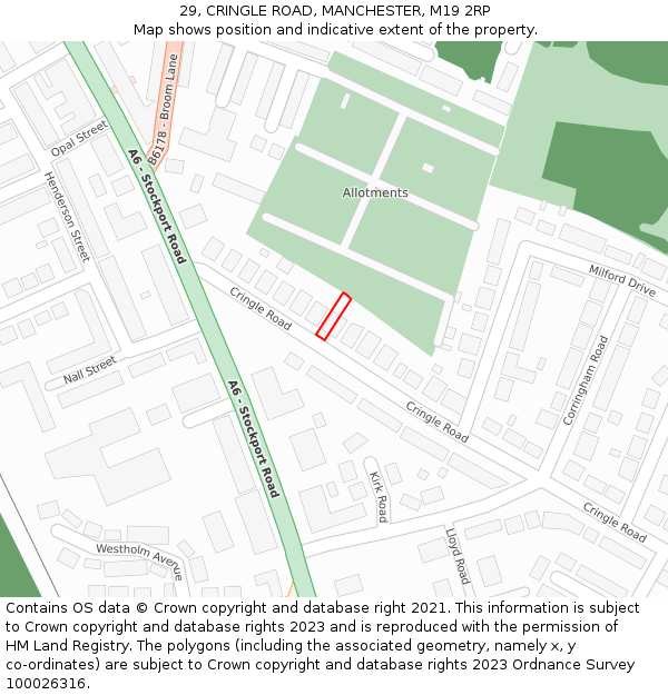 29, CRINGLE ROAD, MANCHESTER, M19 2RP: Location map and indicative extent of plot