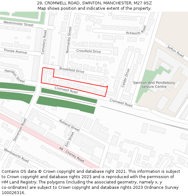 29, CROMWELL ROAD, SWINTON, MANCHESTER, M27 9SZ: Location map and indicative extent of plot