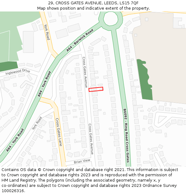 29, CROSS GATES AVENUE, LEEDS, LS15 7QF: Location map and indicative extent of plot