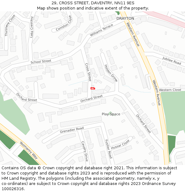 29, CROSS STREET, DAVENTRY, NN11 9ES: Location map and indicative extent of plot