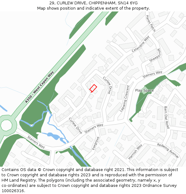 29, CURLEW DRIVE, CHIPPENHAM, SN14 6YG: Location map and indicative extent of plot