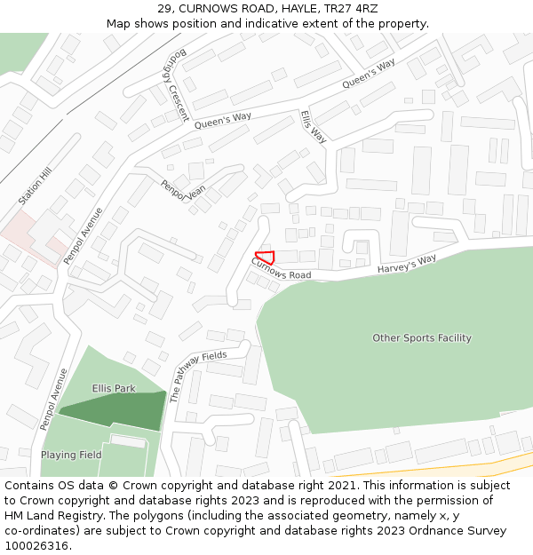 29, CURNOWS ROAD, HAYLE, TR27 4RZ: Location map and indicative extent of plot