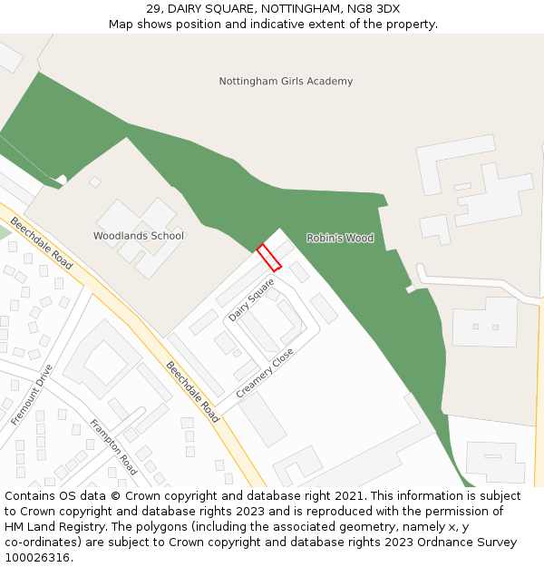 29, DAIRY SQUARE, NOTTINGHAM, NG8 3DX: Location map and indicative extent of plot