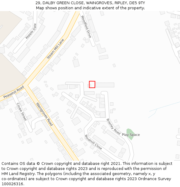 29, DALBY GREEN CLOSE, WAINGROVES, RIPLEY, DE5 9TY: Location map and indicative extent of plot