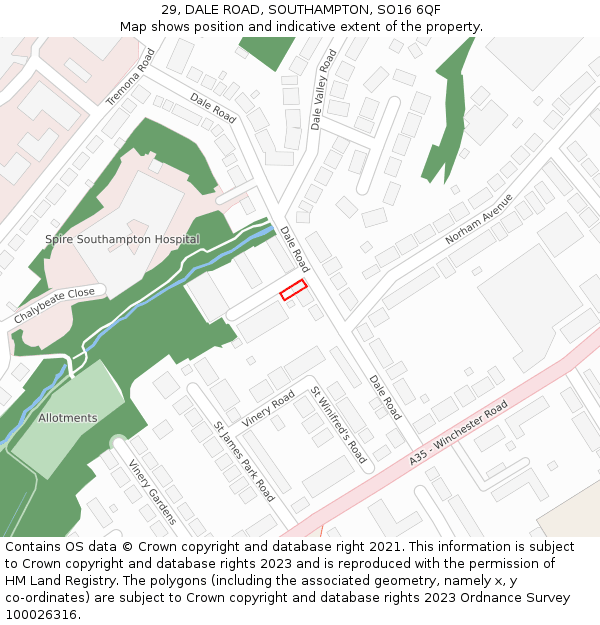 29, DALE ROAD, SOUTHAMPTON, SO16 6QF: Location map and indicative extent of plot