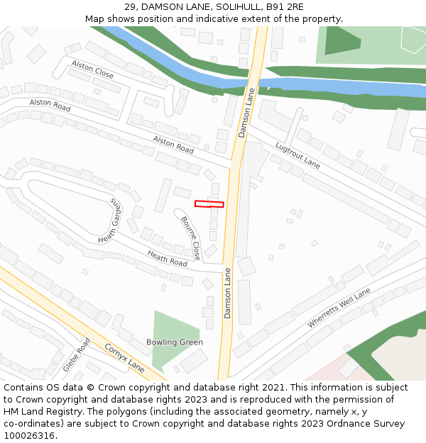 29, DAMSON LANE, SOLIHULL, B91 2RE: Location map and indicative extent of plot