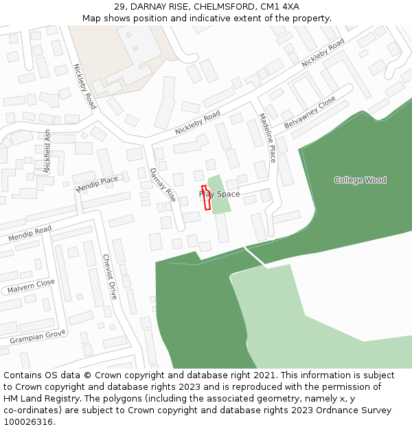 29, DARNAY RISE, CHELMSFORD, CM1 4XA: Location map and indicative extent of plot