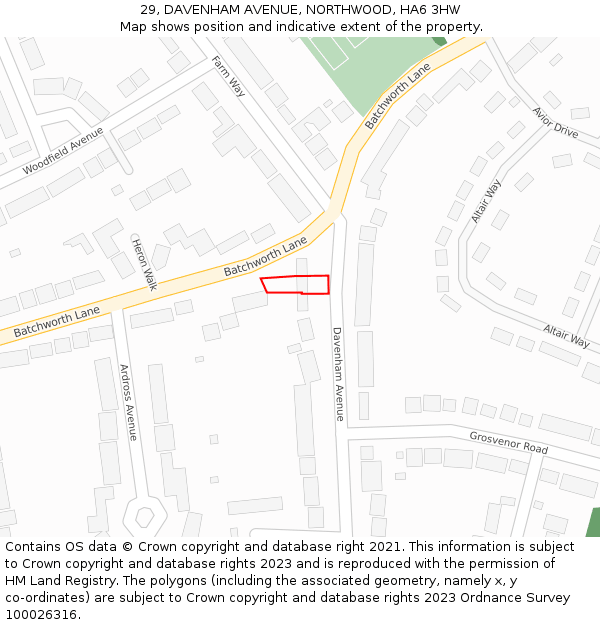 29, DAVENHAM AVENUE, NORTHWOOD, HA6 3HW: Location map and indicative extent of plot