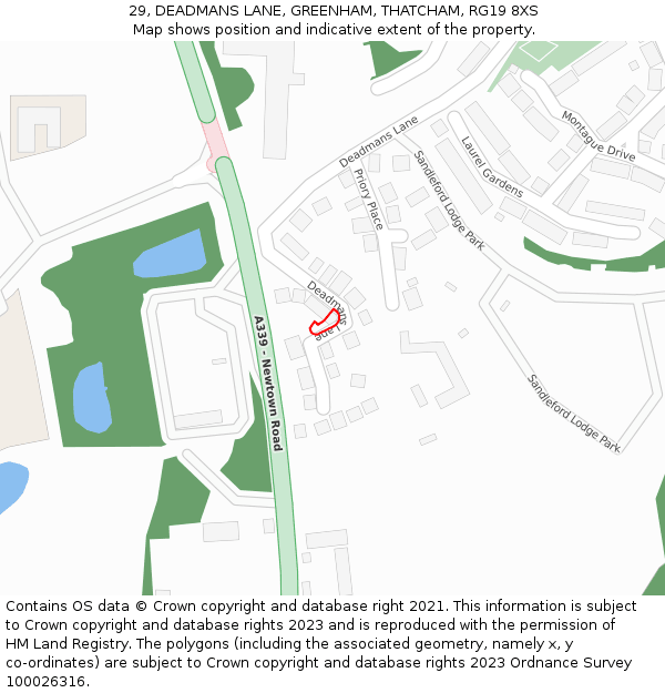 29, DEADMANS LANE, GREENHAM, THATCHAM, RG19 8XS: Location map and indicative extent of plot