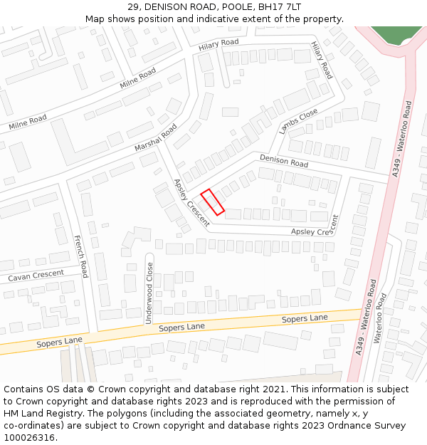 29, DENISON ROAD, POOLE, BH17 7LT: Location map and indicative extent of plot