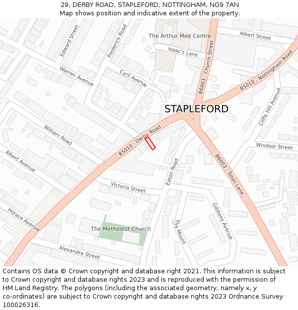 29, DERBY ROAD, STAPLEFORD, NOTTINGHAM, NG9 7AN: Location map and indicative extent of plot