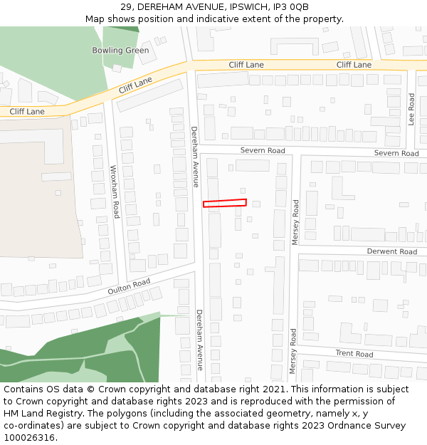 29, DEREHAM AVENUE, IPSWICH, IP3 0QB: Location map and indicative extent of plot