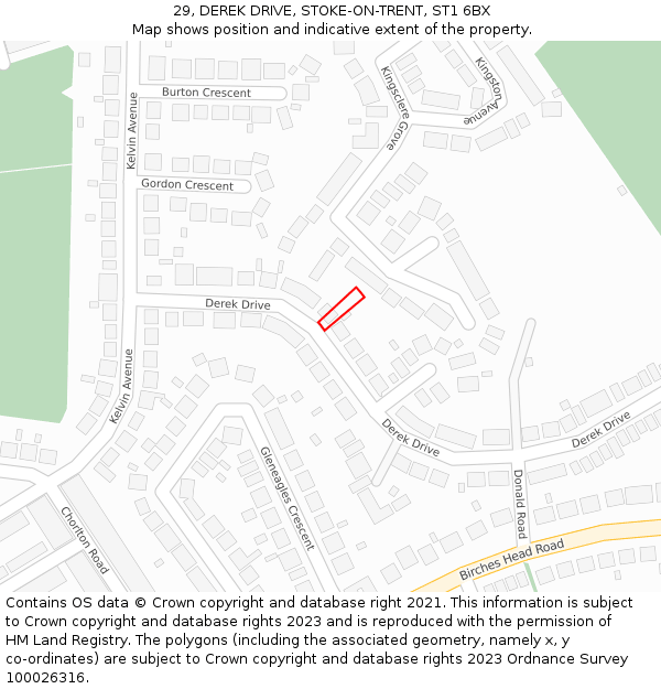 29, DEREK DRIVE, STOKE-ON-TRENT, ST1 6BX: Location map and indicative extent of plot