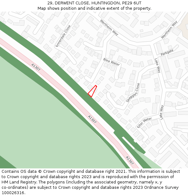 29, DERWENT CLOSE, HUNTINGDON, PE29 6UT: Location map and indicative extent of plot