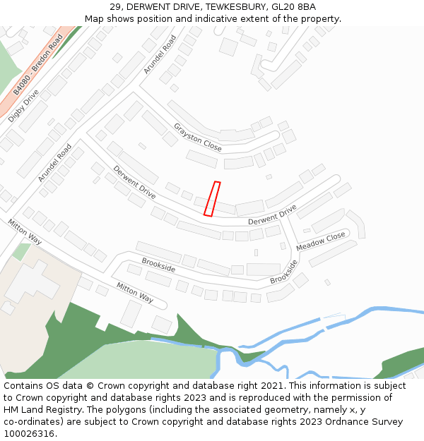 29, DERWENT DRIVE, TEWKESBURY, GL20 8BA: Location map and indicative extent of plot