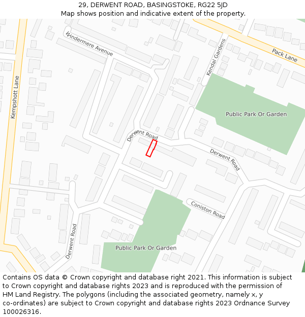 29, DERWENT ROAD, BASINGSTOKE, RG22 5JD: Location map and indicative extent of plot