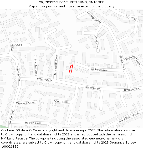29, DICKENS DRIVE, KETTERING, NN16 9EG: Location map and indicative extent of plot