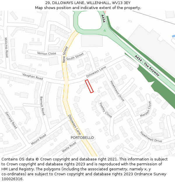 29, DILLOWAYS LANE, WILLENHALL, WV13 3EY: Location map and indicative extent of plot