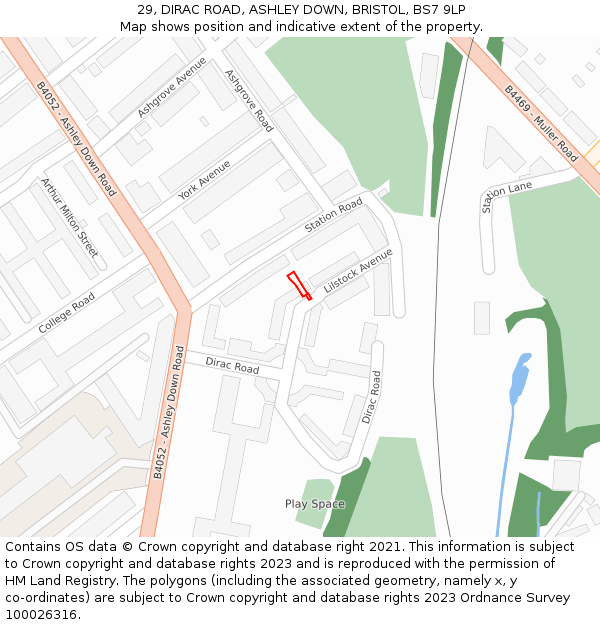 29, DIRAC ROAD, ASHLEY DOWN, BRISTOL, BS7 9LP: Location map and indicative extent of plot