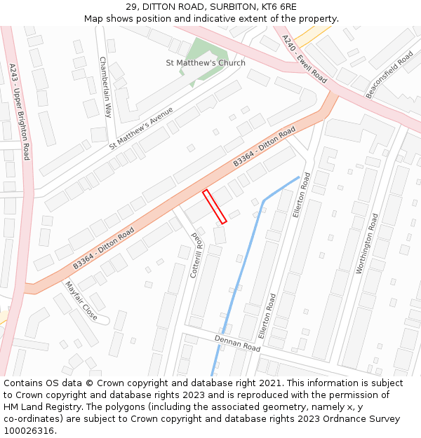 29, DITTON ROAD, SURBITON, KT6 6RE: Location map and indicative extent of plot