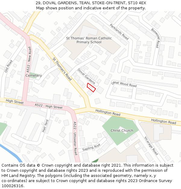 29, DOVAL GARDENS, TEAN, STOKE-ON-TRENT, ST10 4EX: Location map and indicative extent of plot
