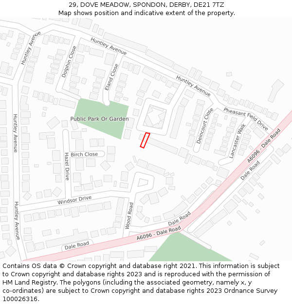 29, DOVE MEADOW, SPONDON, DERBY, DE21 7TZ: Location map and indicative extent of plot