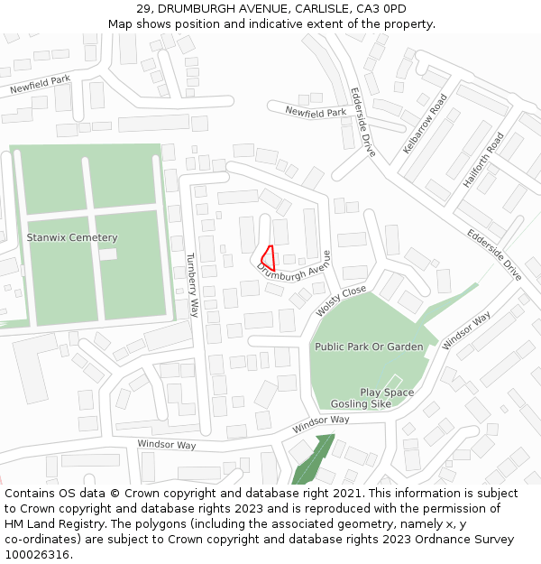 29, DRUMBURGH AVENUE, CARLISLE, CA3 0PD: Location map and indicative extent of plot
