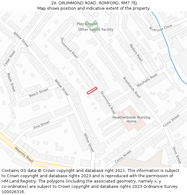 29, DRUMMOND ROAD, ROMFORD, RM7 7EJ: Location map and indicative extent of plot