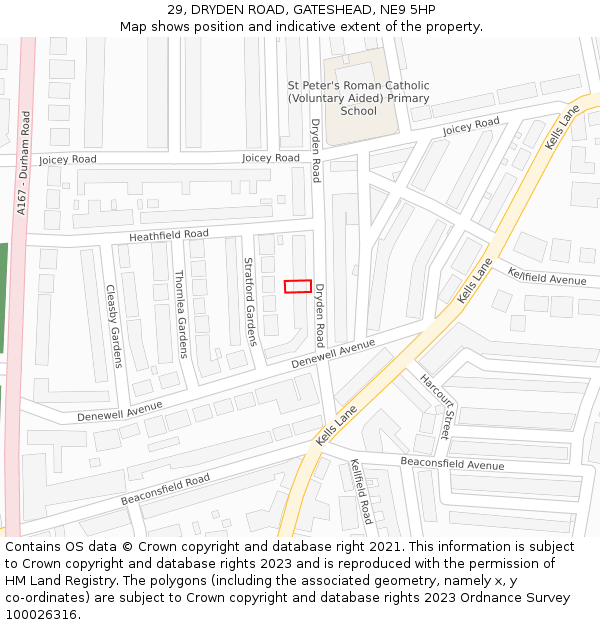29, DRYDEN ROAD, GATESHEAD, NE9 5HP: Location map and indicative extent of plot