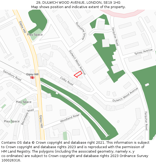 29, DULWICH WOOD AVENUE, LONDON, SE19 1HG: Location map and indicative extent of plot