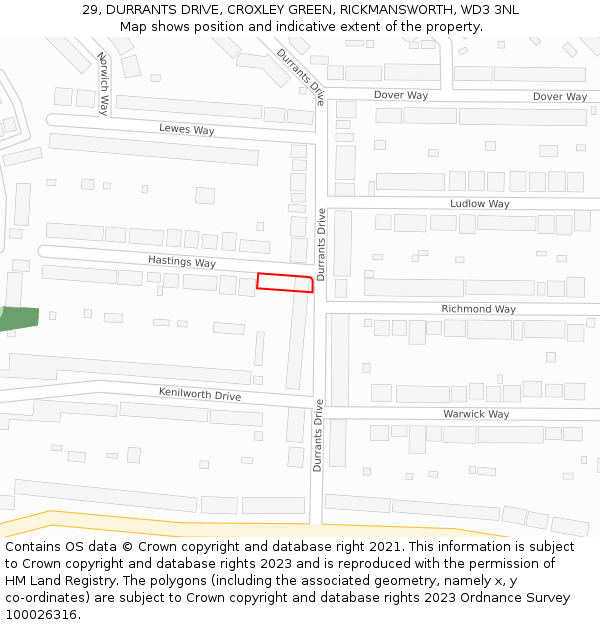 29, DURRANTS DRIVE, CROXLEY GREEN, RICKMANSWORTH, WD3 3NL: Location map and indicative extent of plot