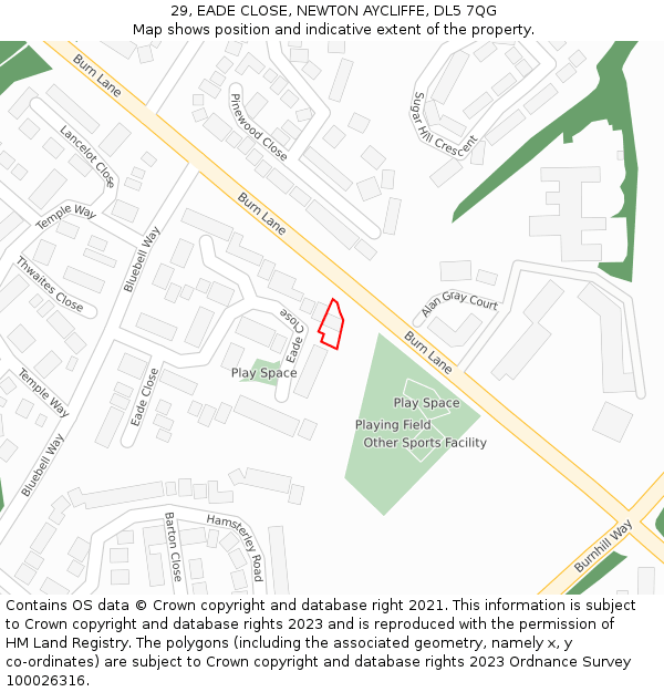 29, EADE CLOSE, NEWTON AYCLIFFE, DL5 7QG: Location map and indicative extent of plot
