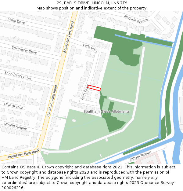 29, EARLS DRIVE, LINCOLN, LN6 7TY: Location map and indicative extent of plot