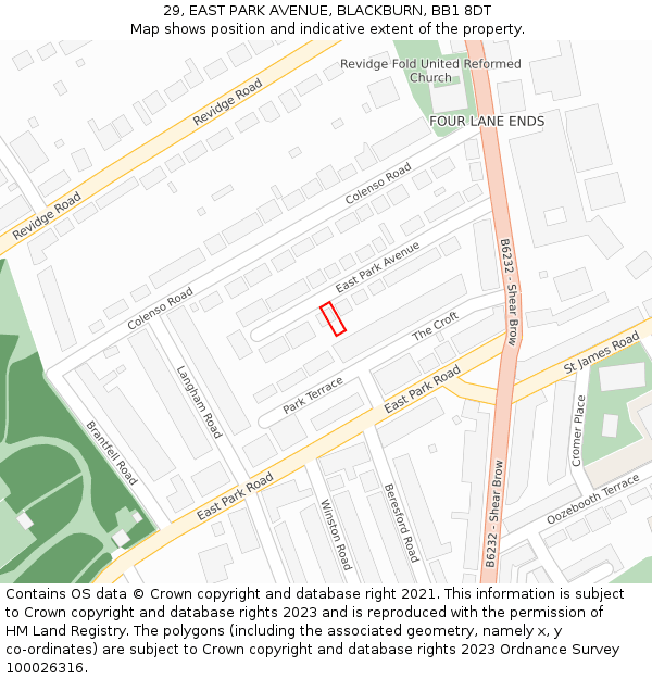 29, EAST PARK AVENUE, BLACKBURN, BB1 8DT: Location map and indicative extent of plot
