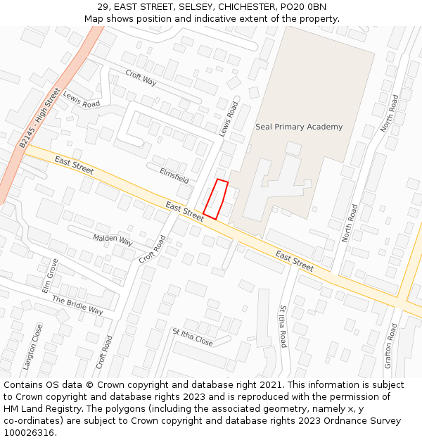 29, EAST STREET, SELSEY, CHICHESTER, PO20 0BN: Location map and indicative extent of plot