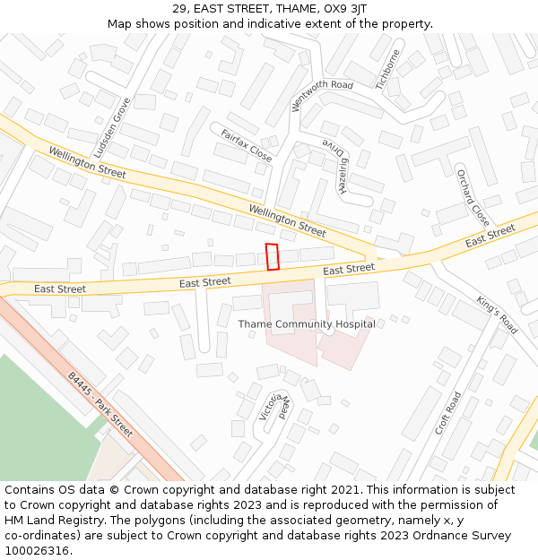 29, EAST STREET, THAME, OX9 3JT: Location map and indicative extent of plot