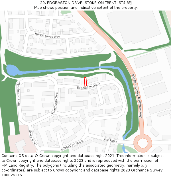 29, EDGBASTON DRIVE, STOKE-ON-TRENT, ST4 8FJ: Location map and indicative extent of plot