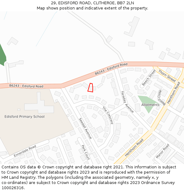 29, EDISFORD ROAD, CLITHEROE, BB7 2LN: Location map and indicative extent of plot