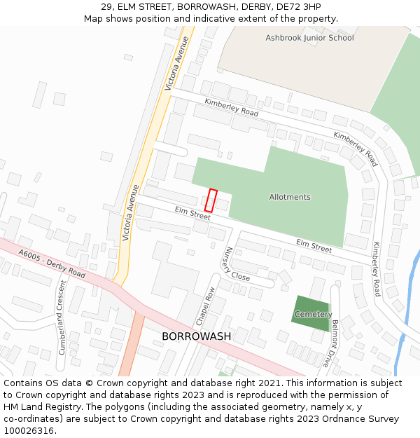 29, ELM STREET, BORROWASH, DERBY, DE72 3HP: Location map and indicative extent of plot