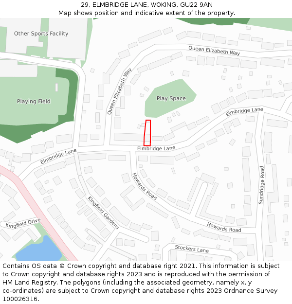 29, ELMBRIDGE LANE, WOKING, GU22 9AN: Location map and indicative extent of plot