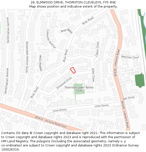 29, ELMWOOD DRIVE, THORNTON-CLEVELEYS, FY5 4NE: Location map and indicative extent of plot