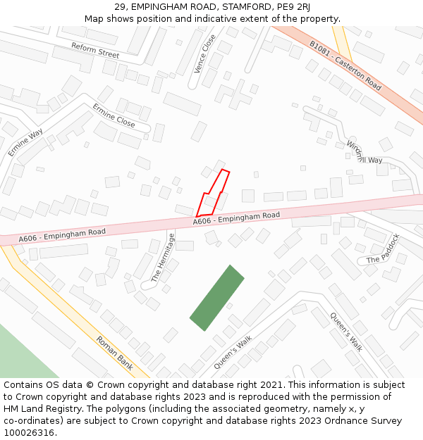 29, EMPINGHAM ROAD, STAMFORD, PE9 2RJ: Location map and indicative extent of plot