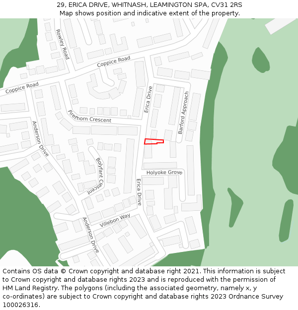 29, ERICA DRIVE, WHITNASH, LEAMINGTON SPA, CV31 2RS: Location map and indicative extent of plot