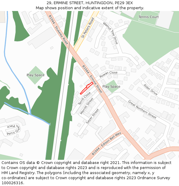 29, ERMINE STREET, HUNTINGDON, PE29 3EX: Location map and indicative extent of plot