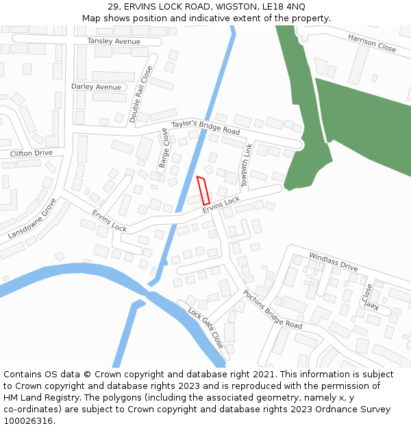 29, ERVINS LOCK ROAD, WIGSTON, LE18 4NQ: Location map and indicative extent of plot