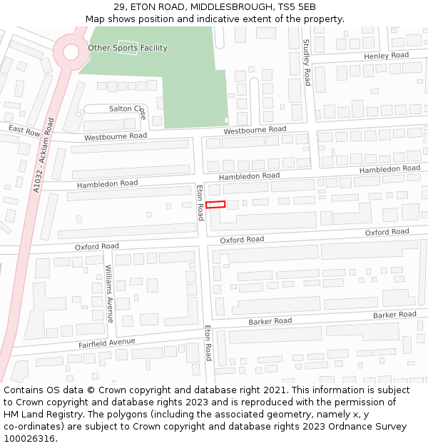 29, ETON ROAD, MIDDLESBROUGH, TS5 5EB: Location map and indicative extent of plot